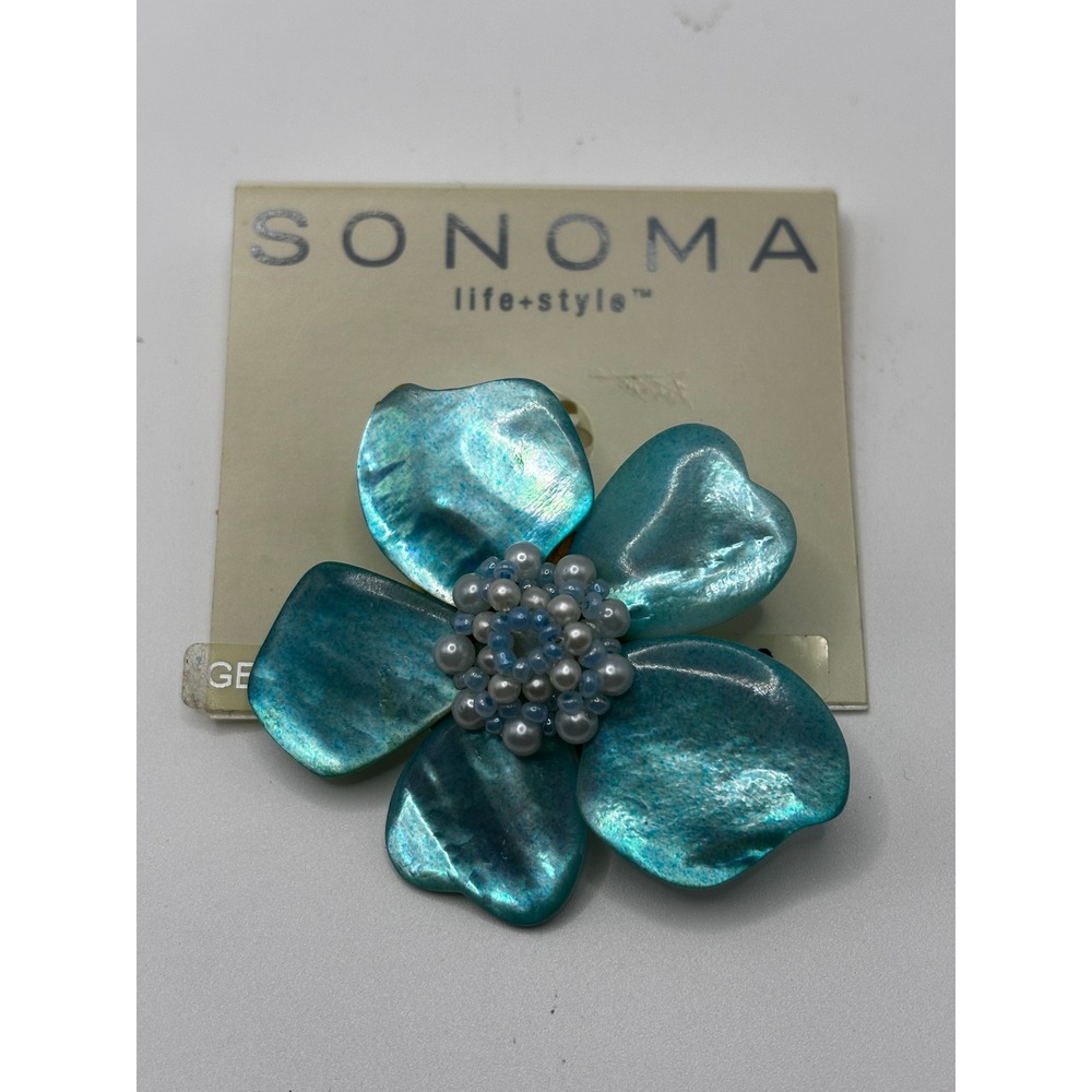 Sonoma Life Style Turquoise‎ Shell Flower Brooch Hair Clip Beaded Iridescent